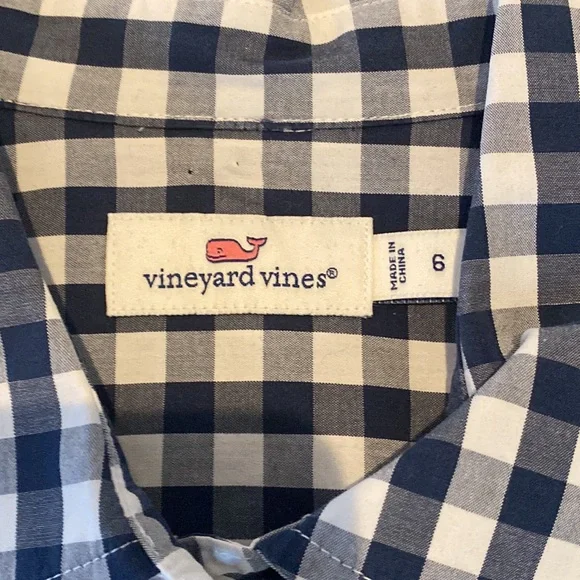 Navy Check Vineyard Vines Shirt - Sz 6 - Picture 3 of 5